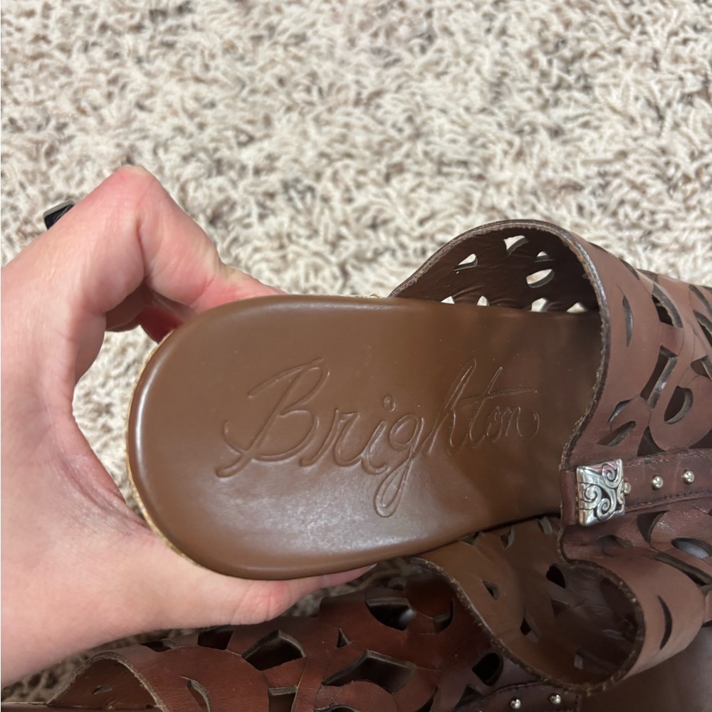 Brighton Daria Platform Espadrille Wedge Sandals Brown Leather Women’s 8 - Picture 3 of 8